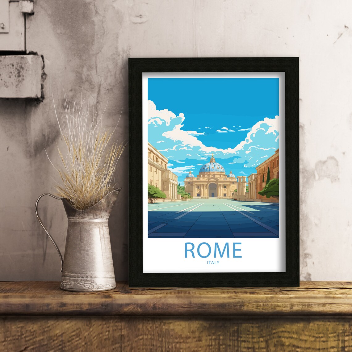 Rome Italy Saint Peters Basilica Square Bright Skyline Art Poster - Image 6