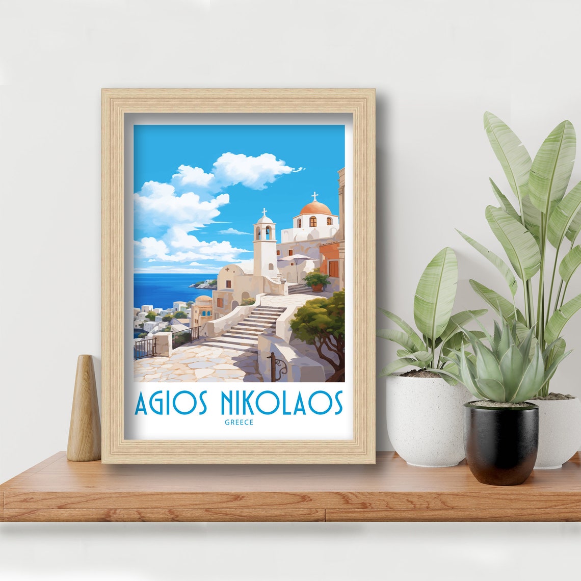 Agios Nikolaos Greece Hilltop Church Stone Steps Sea View Poster - Image 6