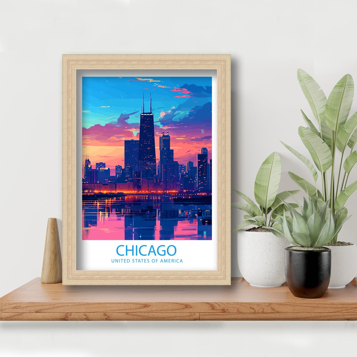 Chicago Illinois Sunset Downtown Skyline Lake Reflection Travel Poster - Image 5