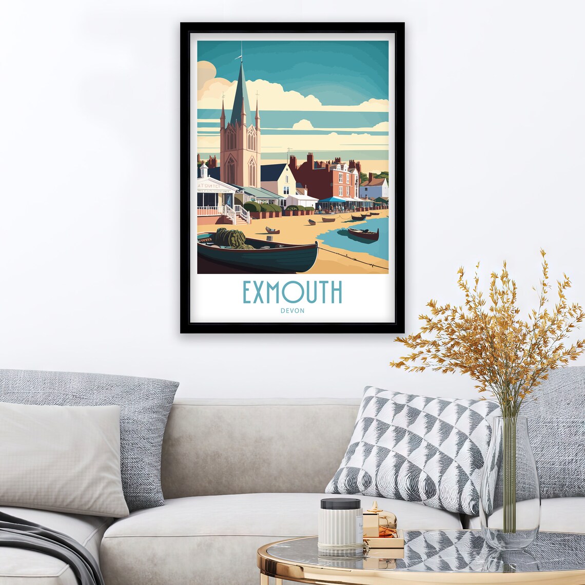 Exmouth Devon Beach Boats Church Spire Vintage Travel Poster - Image 3
