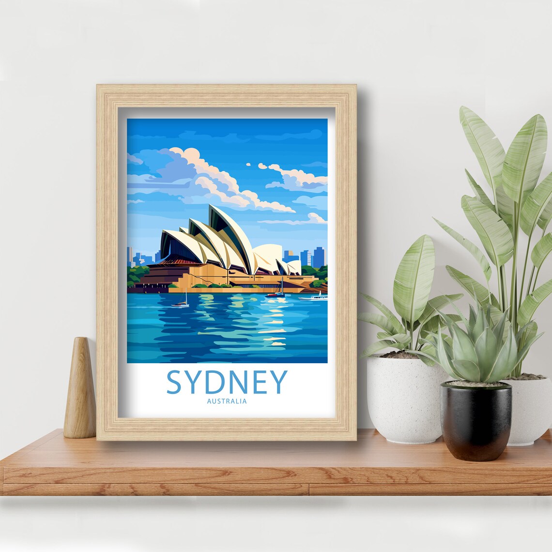 Sydney Australia Opera House Sailboats Blue Illustrated Travel Poster - Image 5