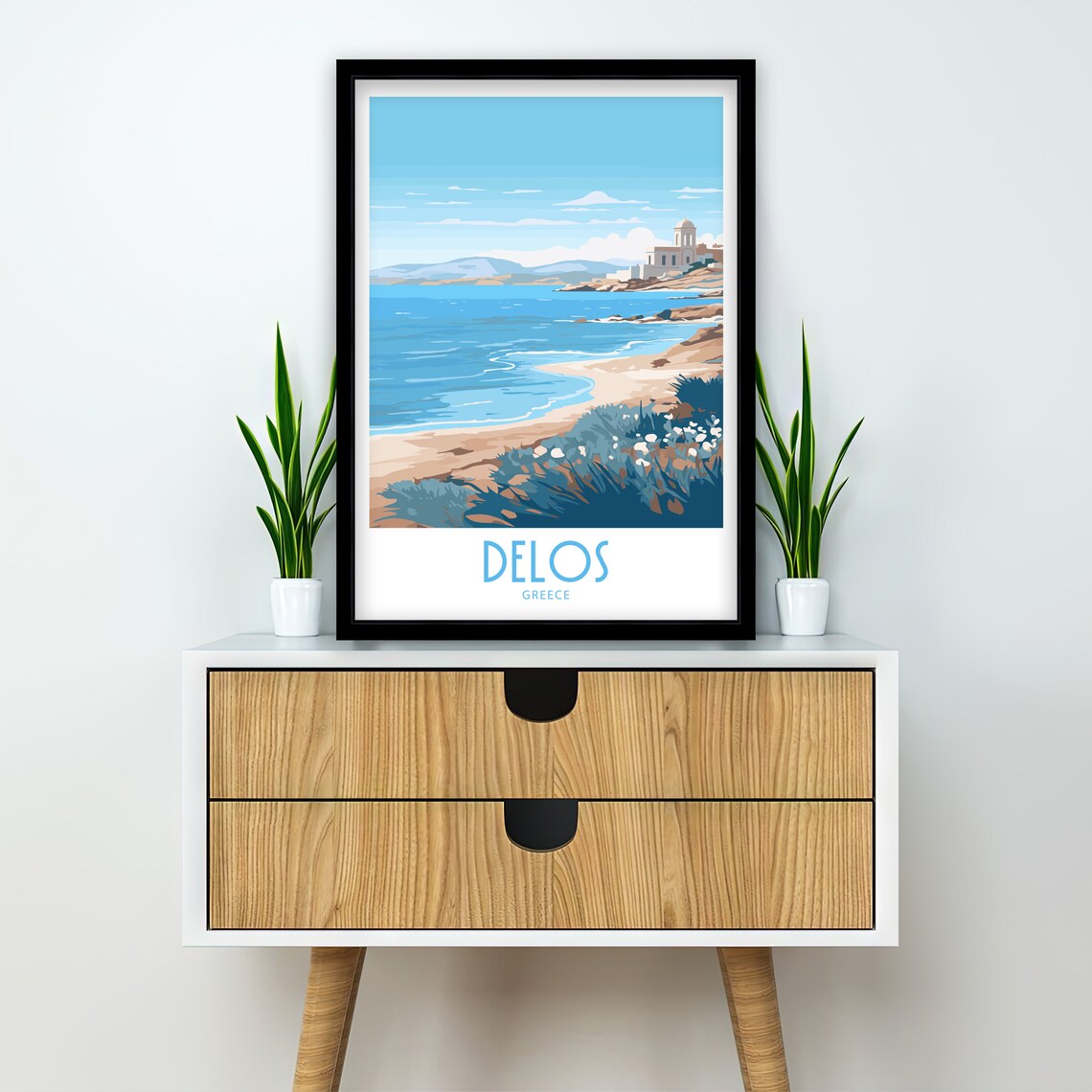 Delos Greece Sandy Beach Shore Church Blue Waves Travel Art Poster - Image 2