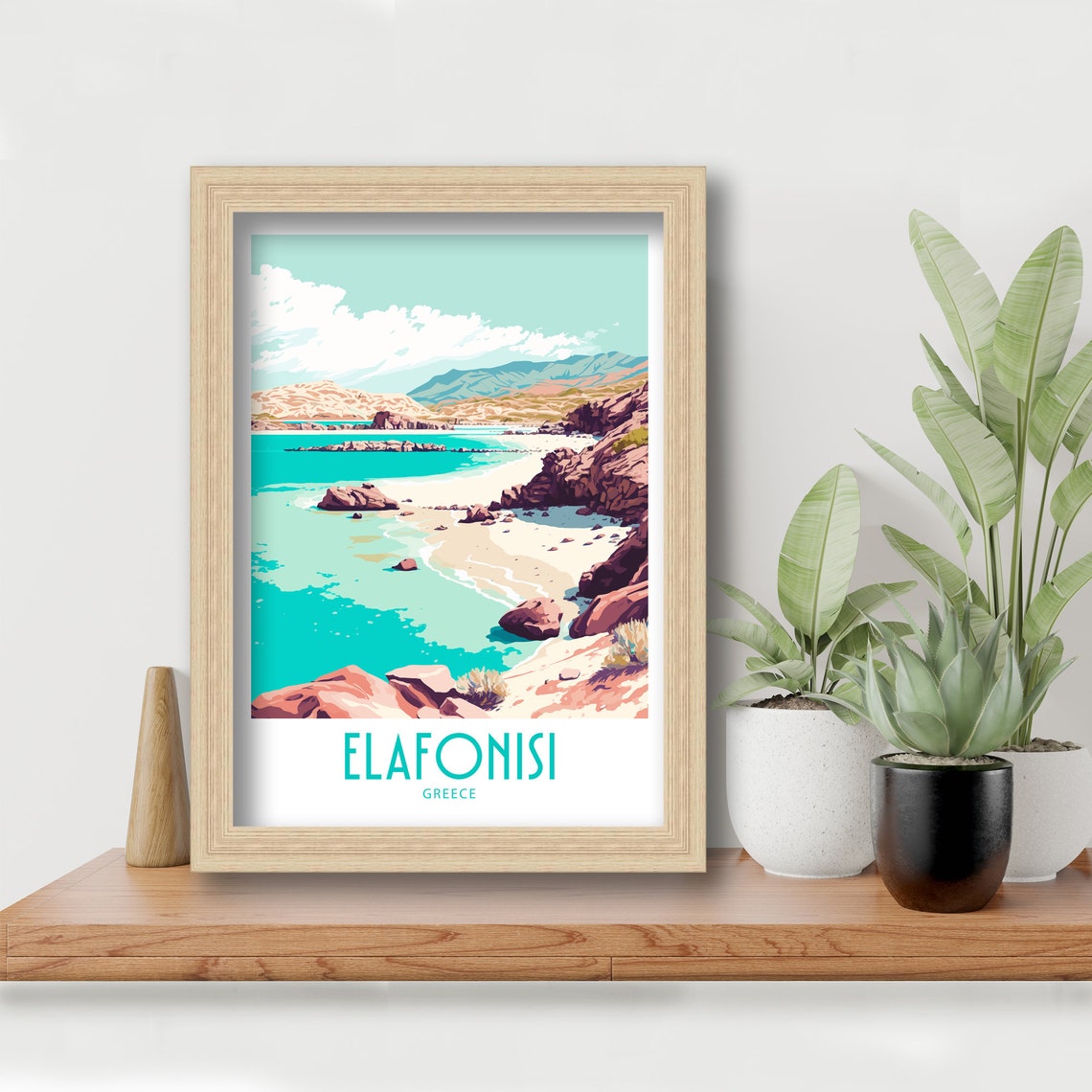 Elafonisi Greece Rocky Cove Lagoon Cliffs Calm Sea Travel Art Poster - Image 6