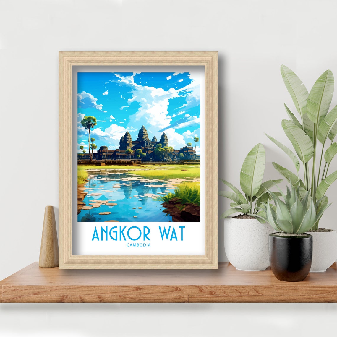 Angkor Wat Cambodia Ancient Temple Moat Palm Trees Reflection Poster - Image 6