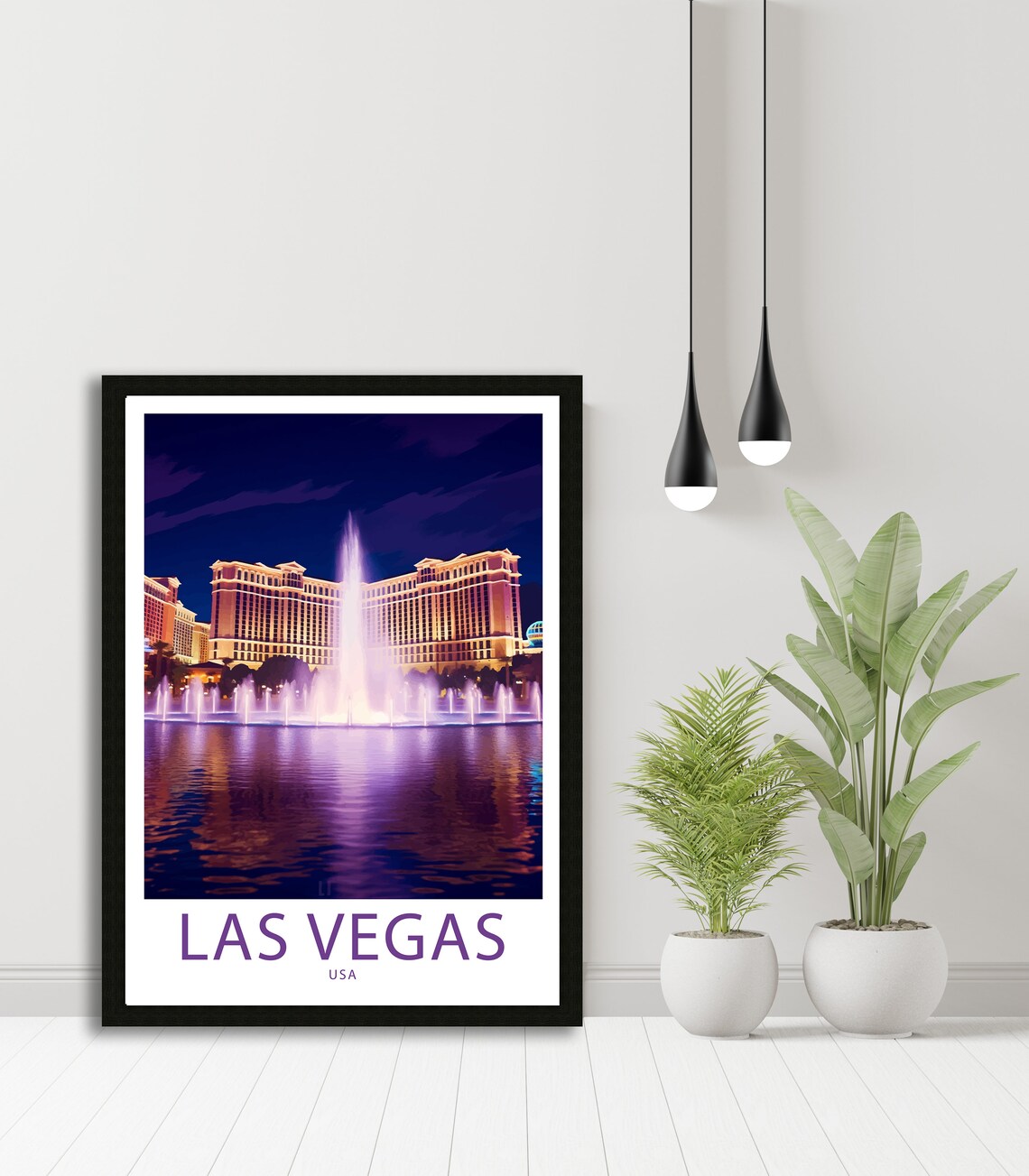 Las Vegas USA Bellagio Fountain Show Purple Night Skyline Poster - Image 4