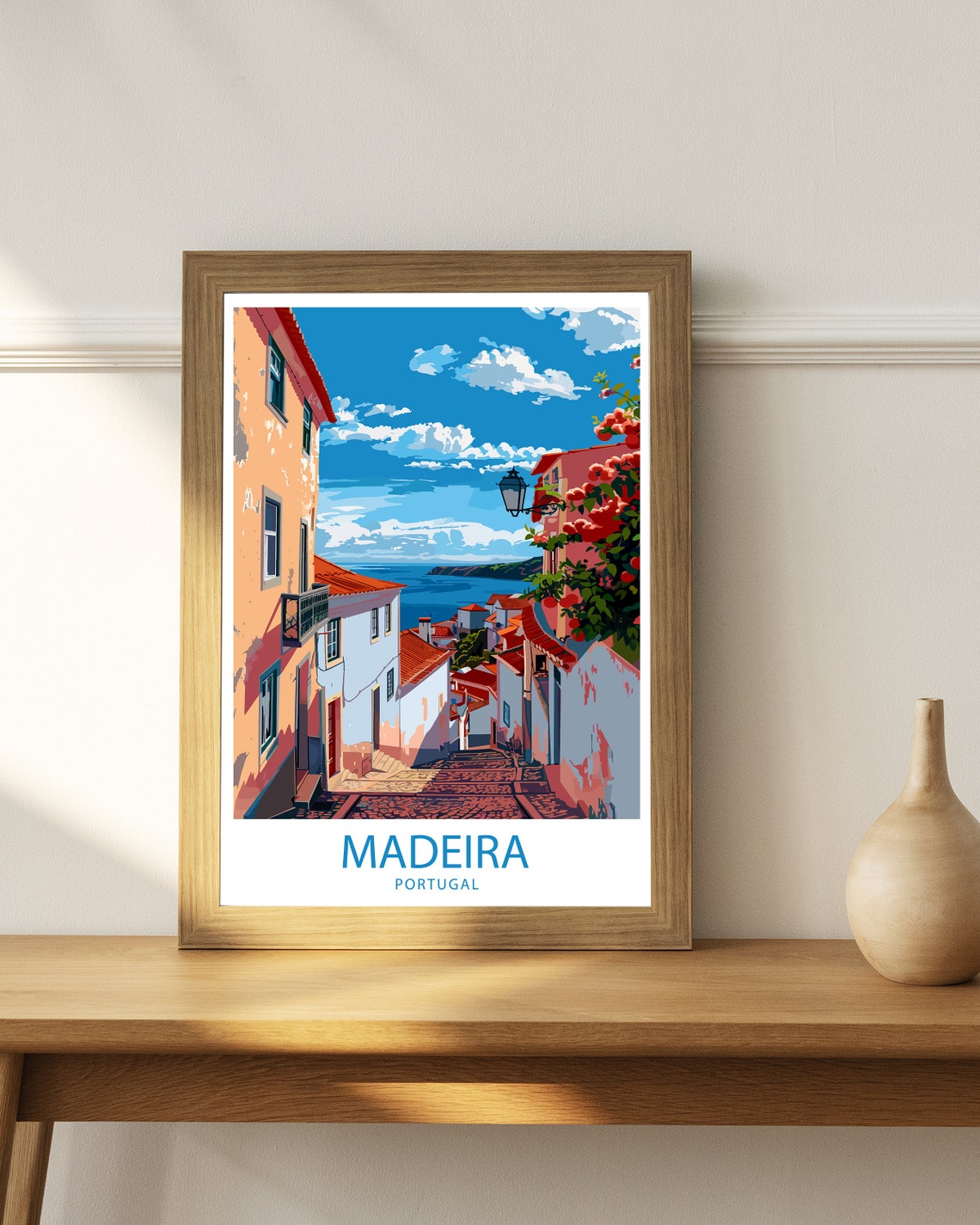 Madeira Portugal Charming Cobblestone Lane Leading to the Sea Poster - Image 2