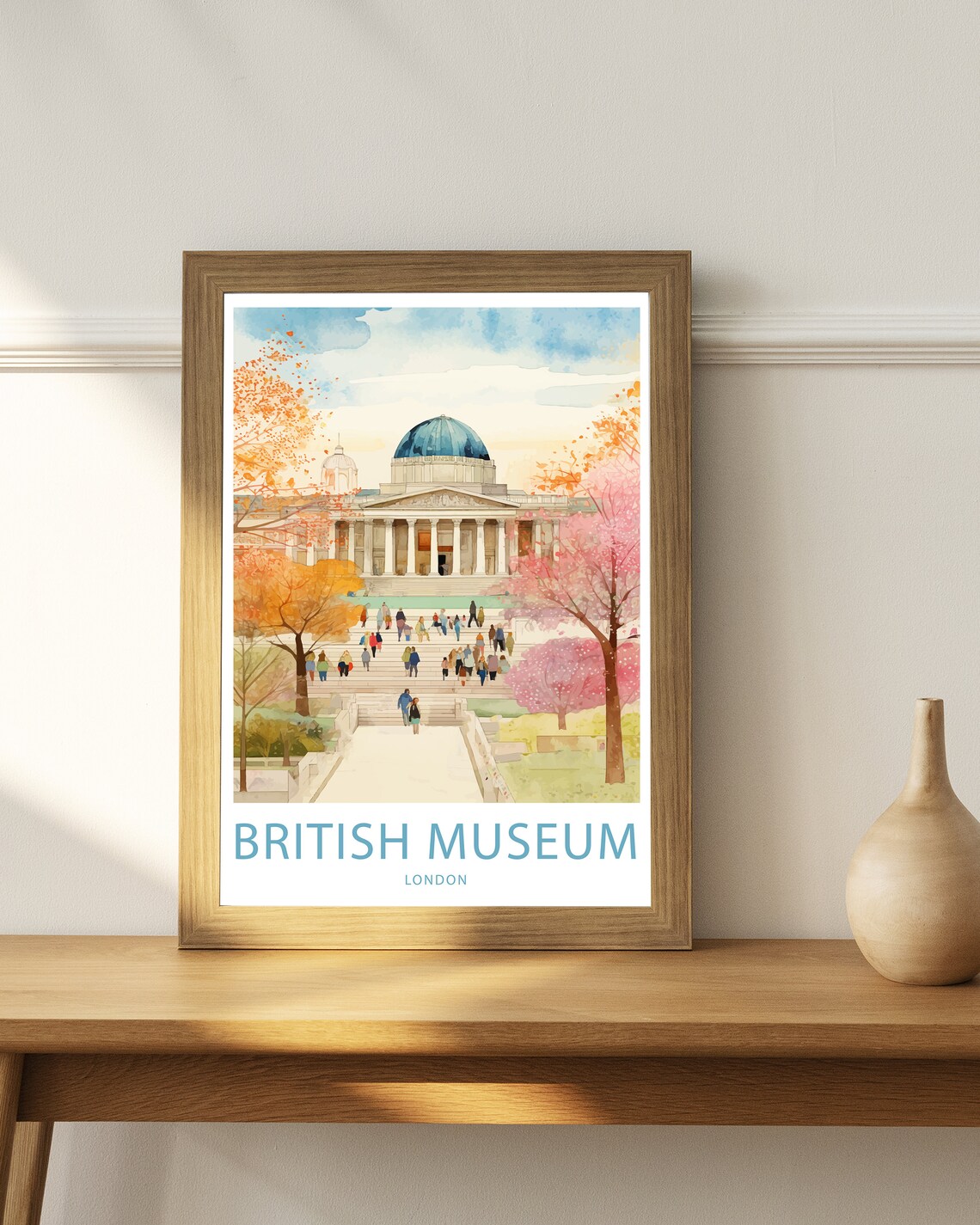 British Museum London Autumn Watercolor Illustrated Travel Poster - Image 3