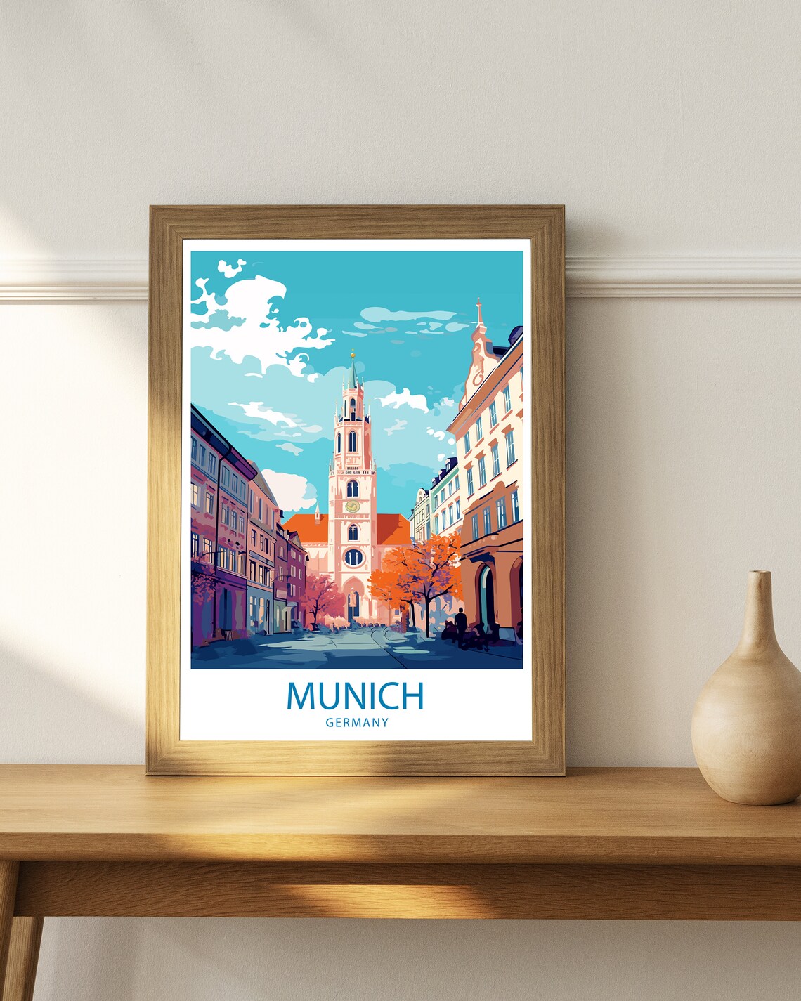 Munich Germany Old Town Clock Tower Autumn Street Travel Poster - Image 2