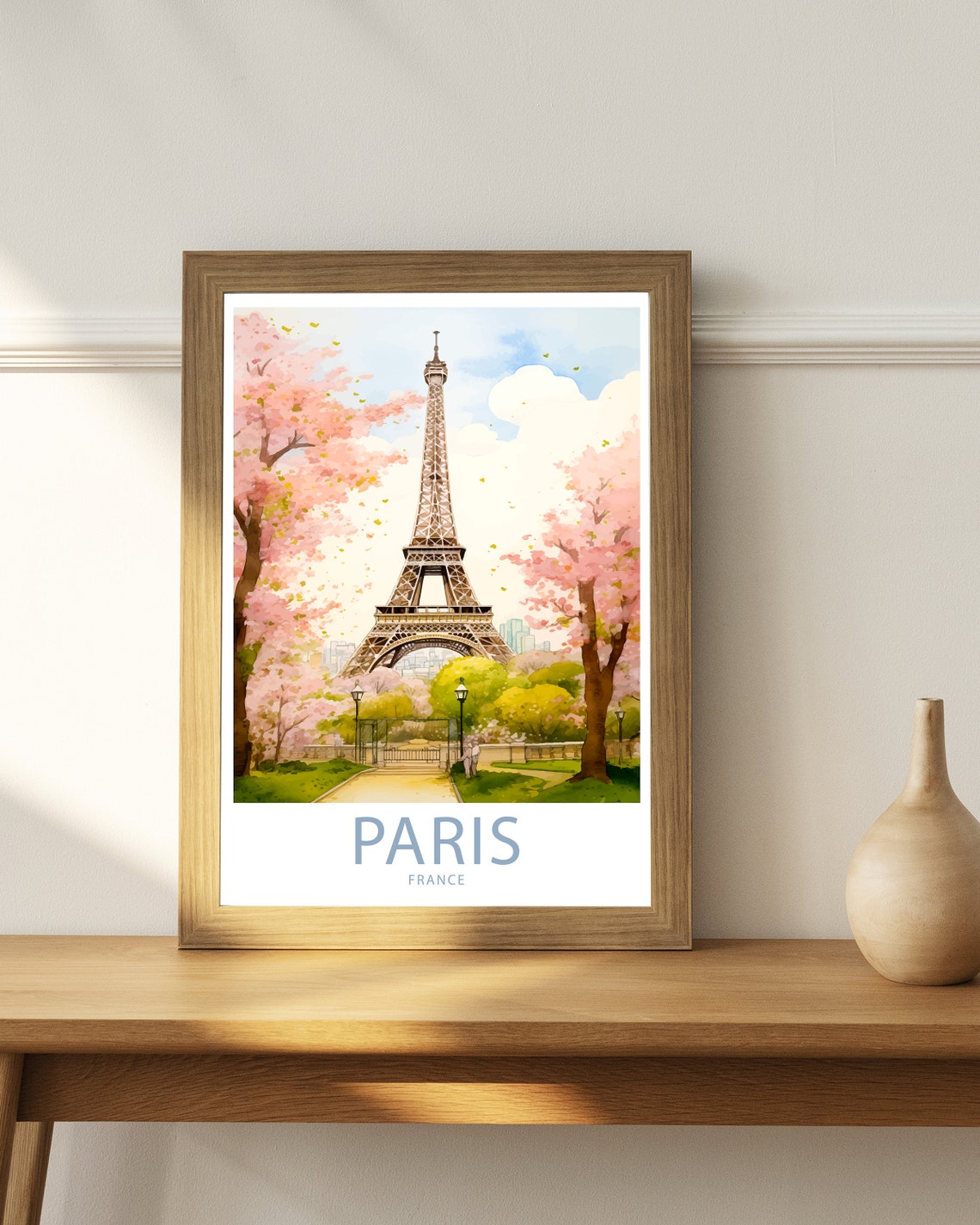 Paris France Eiffel Tower Cherry Blossom Park Illustrated Poster - Image 4