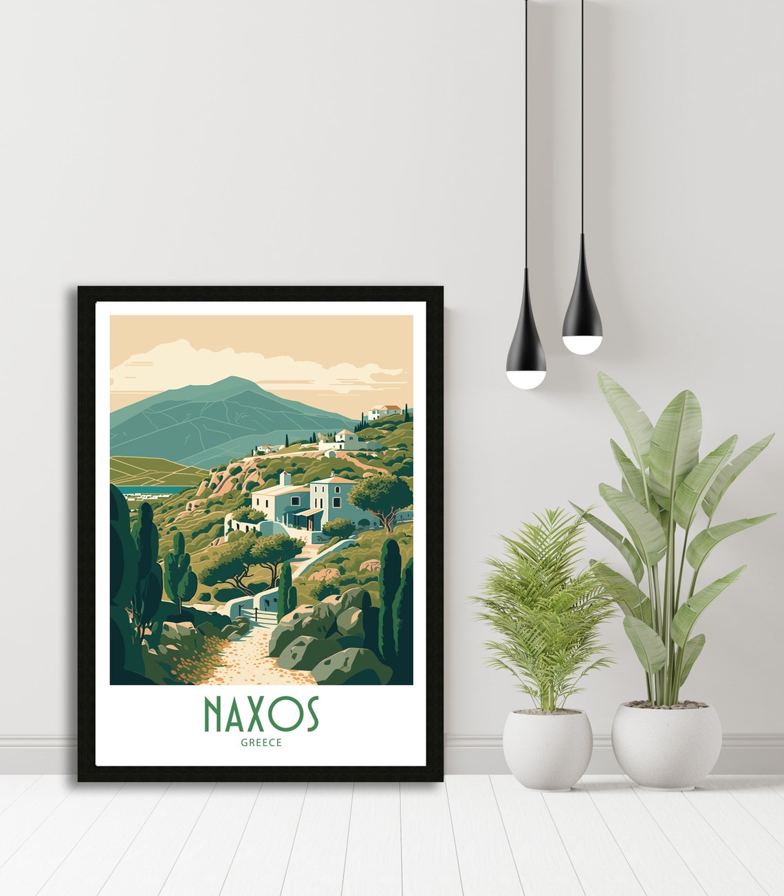 Naxos Greece Hillside Village Mountain View Retro Travel Poster - Image 5