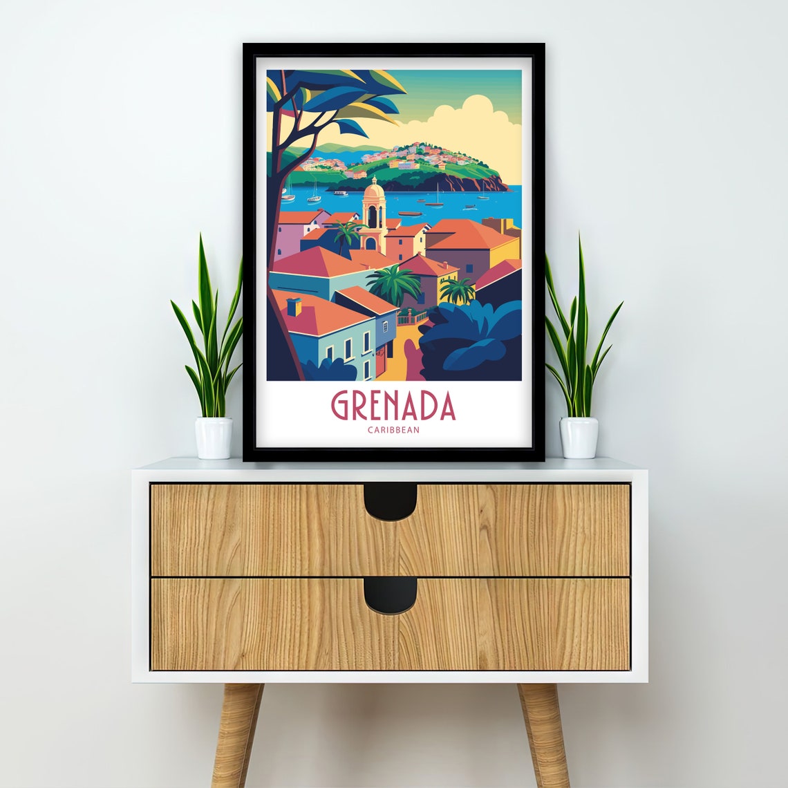Grenada Caribbean Colorful Hillside Town And Bay Sailing Boats Poster - Image 2