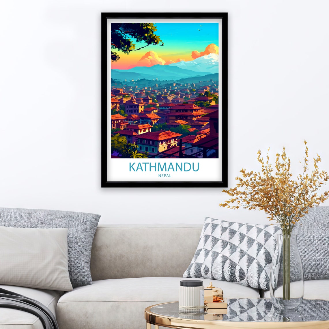 Kathmandu Nepal Sunset Cityscape Himalayan Mountain View Travel Poster - Image 2