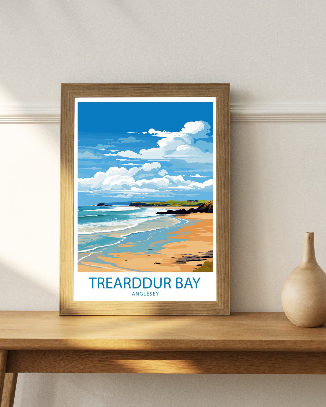 Trearddur Bay Anglesey Golden Sweeping Beach Surf Waves Travel Poster - Image 3
