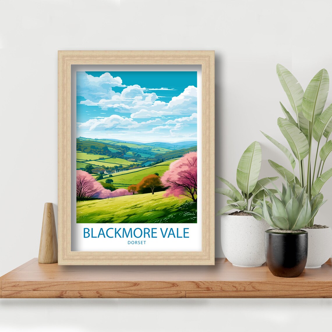 Blackmore Vale Dorset Rolling Hills Blossom Illustrated Travel Poster - Image 5