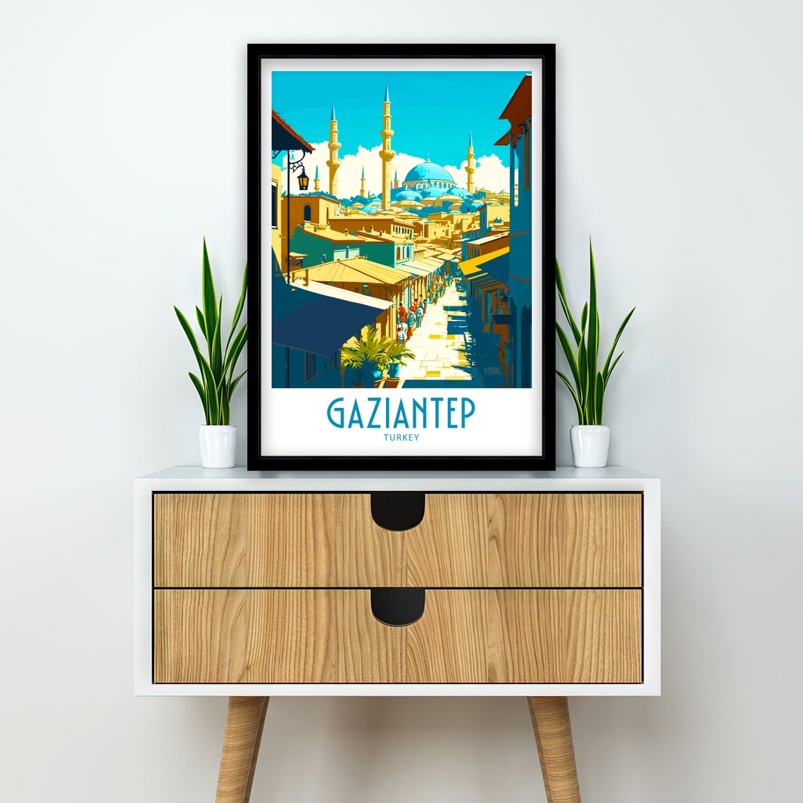 Gaziantep Turkey Old Bazaar Mosque Skyline Vintage Travel Poster - Image 2