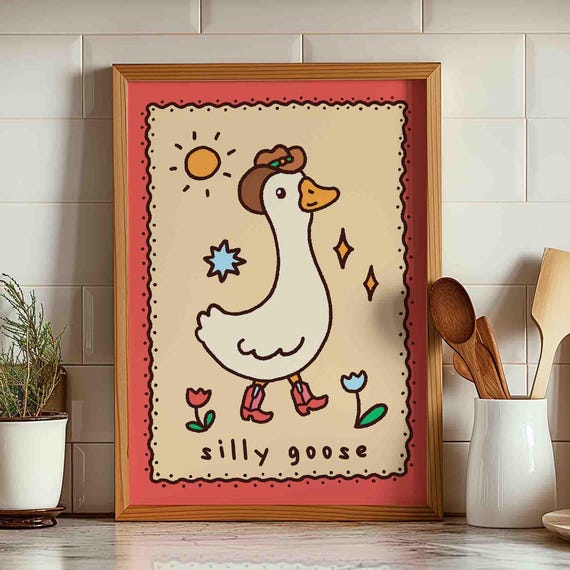 Silly Goose Cowboy Poster Funny Cute Childrens Room Art Trendy Print Farm Animal Unframed Shipped Wall