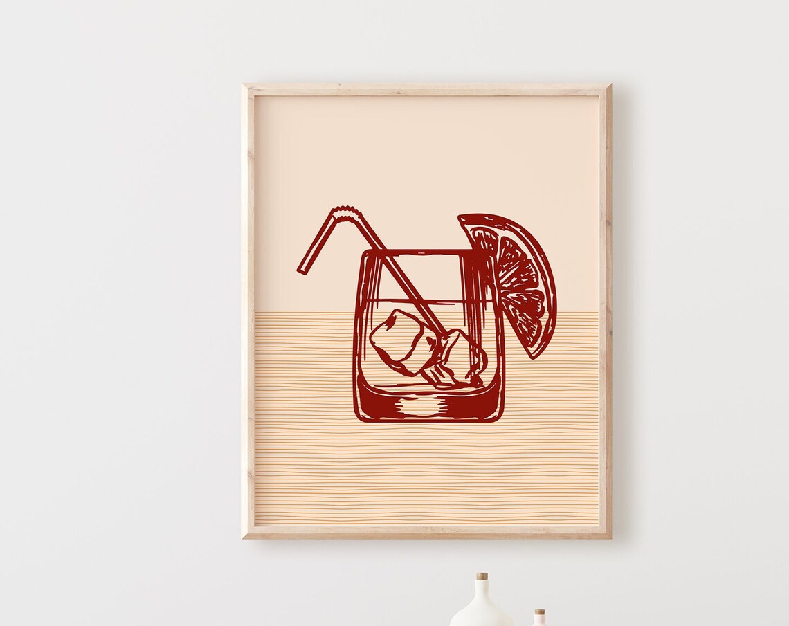 Boho Cocktail Art Print, Minimalist Modern Decor