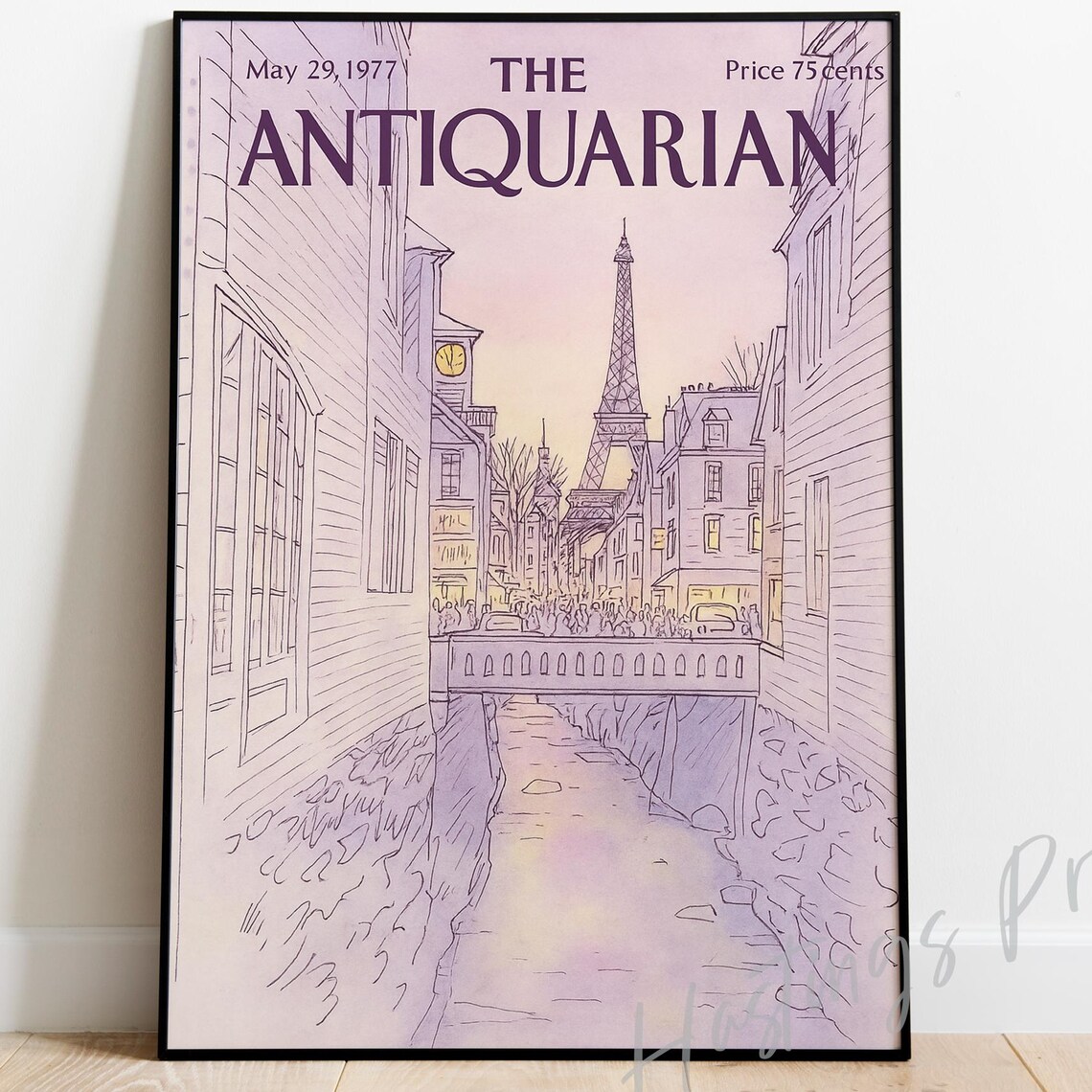 The Antiquarian 1977 Paris Street Eiffel Tower Magazine Cover Art Poster