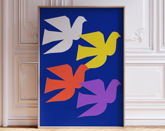 Abstract Bird Print Bird Cutout Poster Silhouette Print New Home Gift Living Room Wall Art Minimalist Bird Print Retro Boho Matisse Style