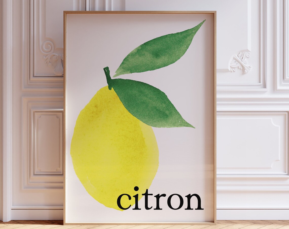 Fresh French Citron Lemon Watercolor Poster for Kitchen Wall Decor