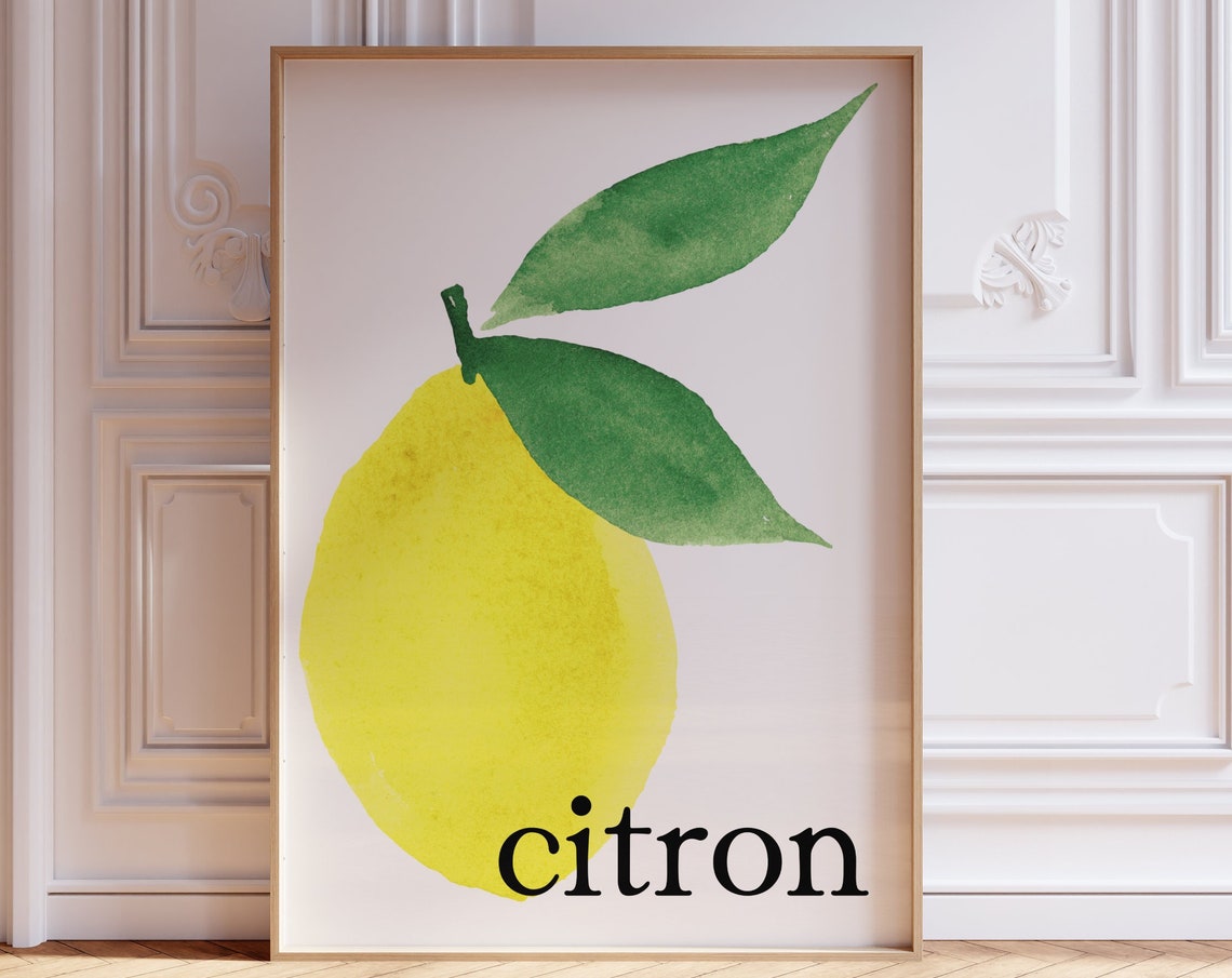Lemon Print French Lemon Watercolor Citron Poster Kitchen Decor Gift