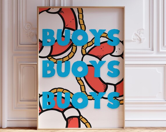 Buoys Triple Blue Nautical Lifebuoy Seaside Typography Poster