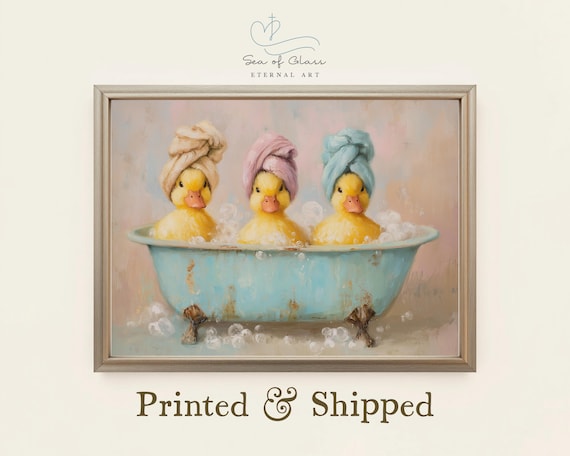 Vintage Ducklings in Bathtub Nursery Art Print