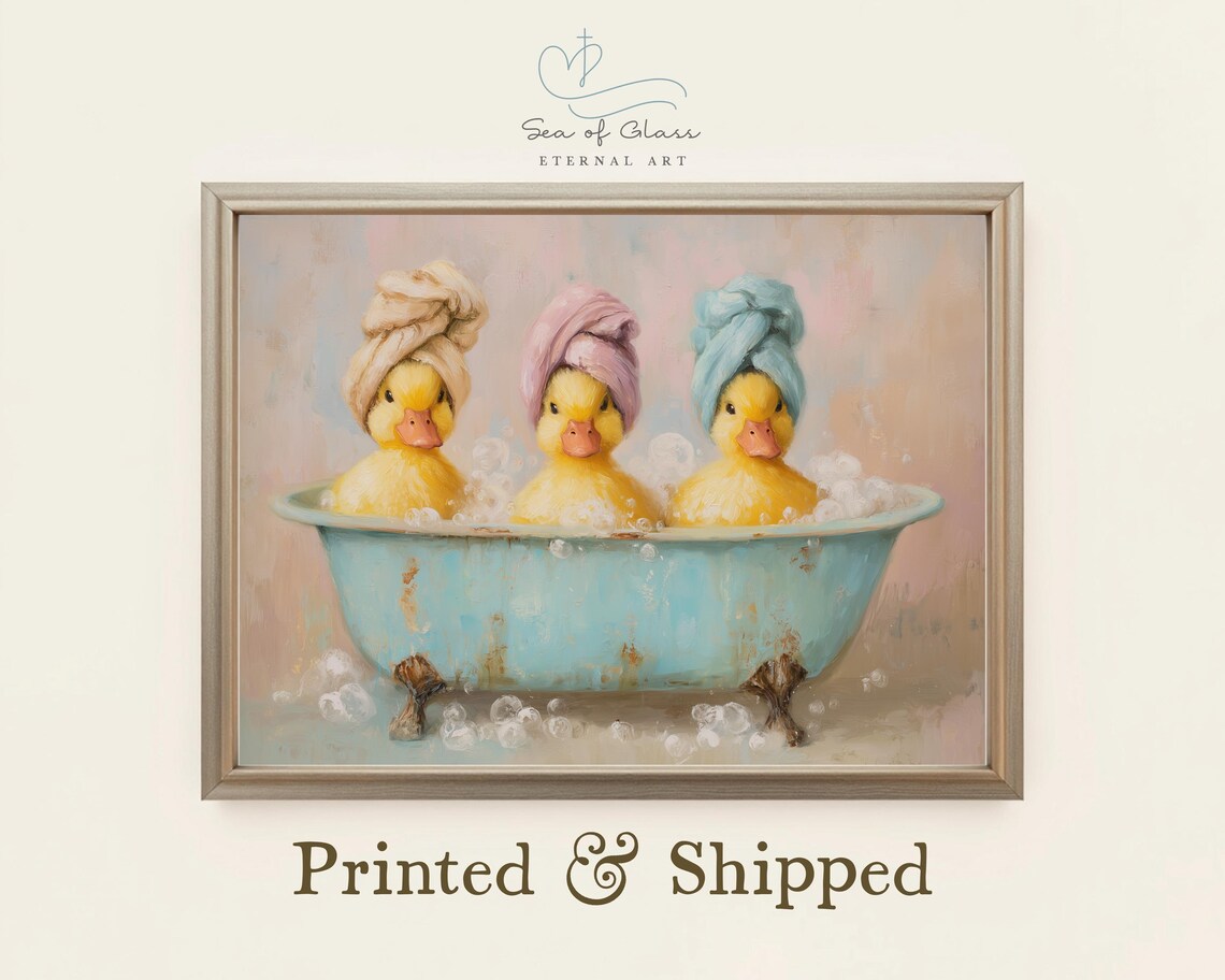 Vintage Ducklings in Bathtub Nursery Art Print