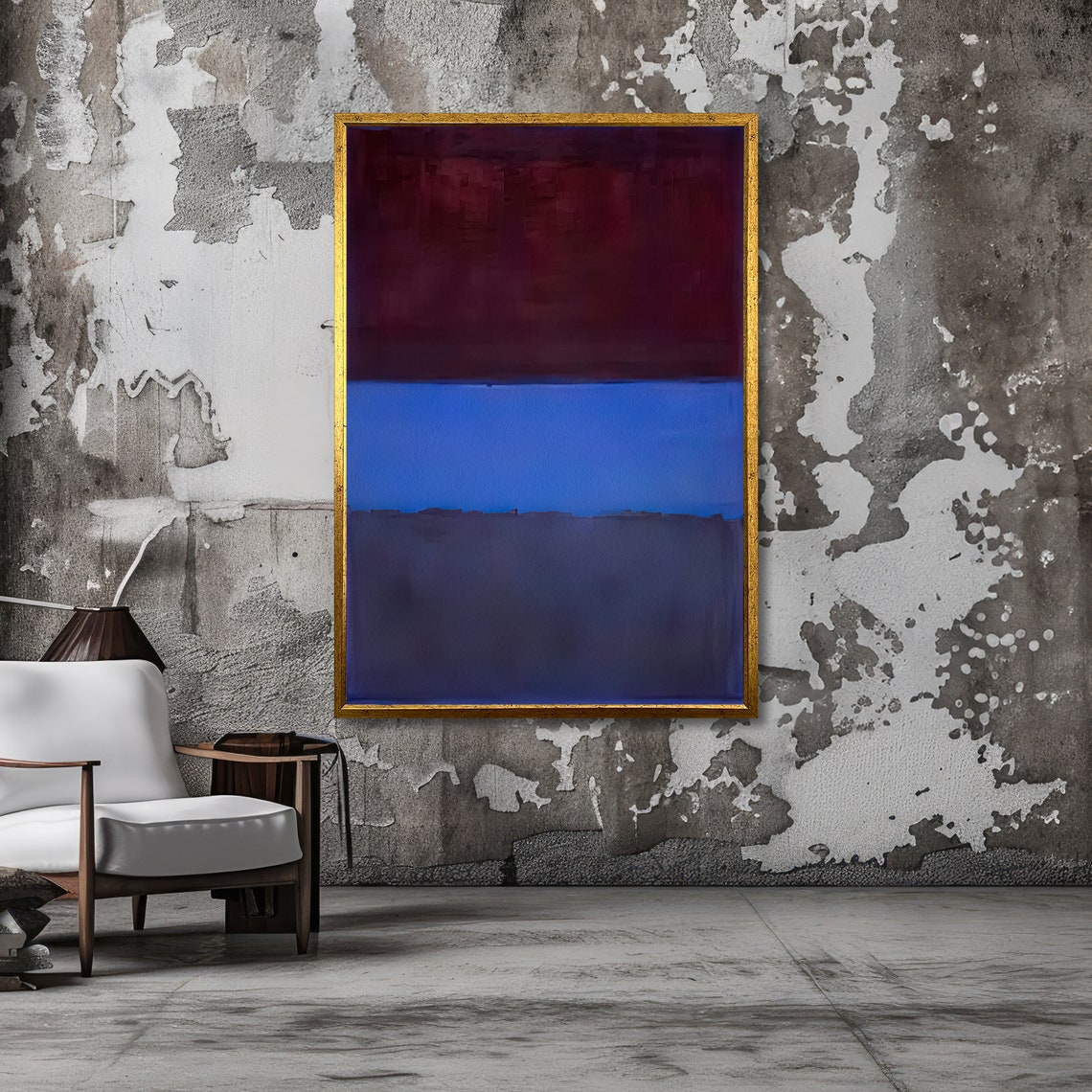 Maroon and Cobalt Blue Rothko Style Abstract Color Field Poster - Image 3