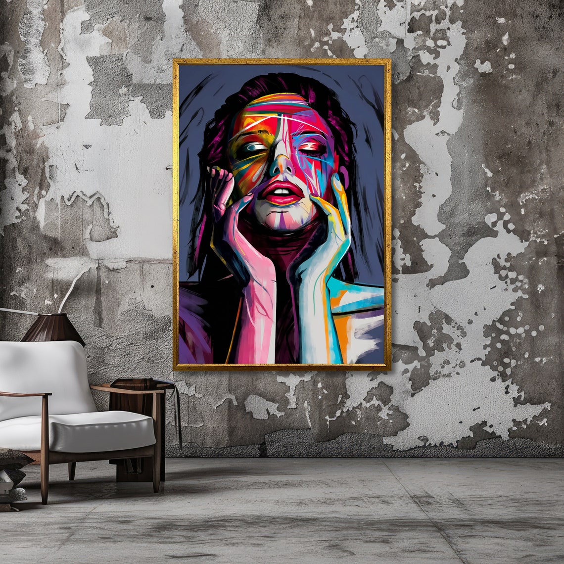 Colorful Abstract Woman Portrait Neon Expressionist Art Poster - Image 3