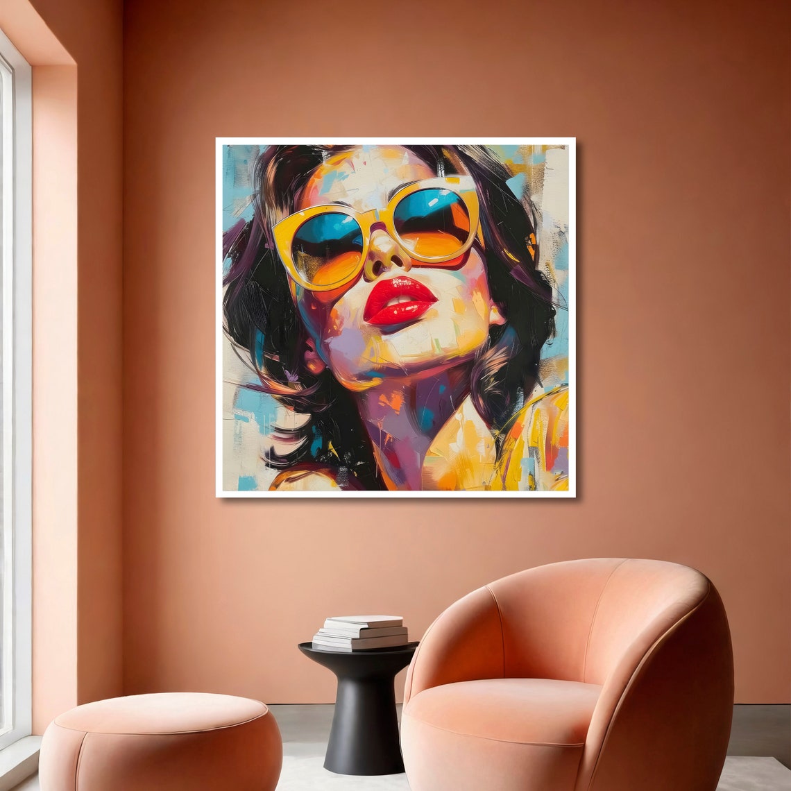 Woman In Orange Sunglasses Red Lips Bold Pop Art Portrait Poster - Image 6