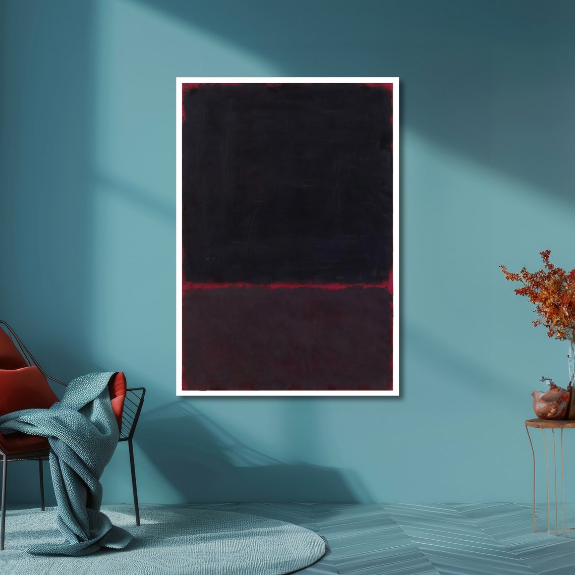 Midnight Black and Crimson Abstract Poster in Rothko Color Field Style - Image 6