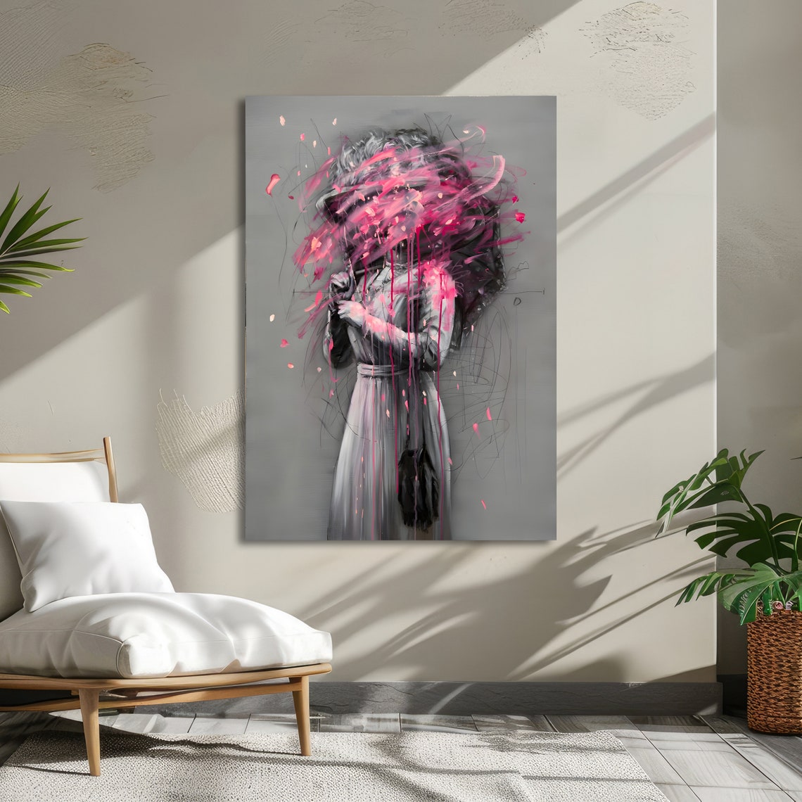 Woman With Pink Paint Explosion Head Abstract Drip Art Poster - Image 5
