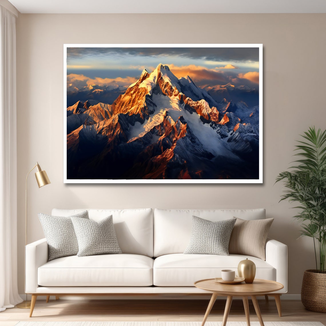 Himalayan Sunset Majesty Mountain Landscape Art Sunset Peak Painting Ready To Hang - Image 3