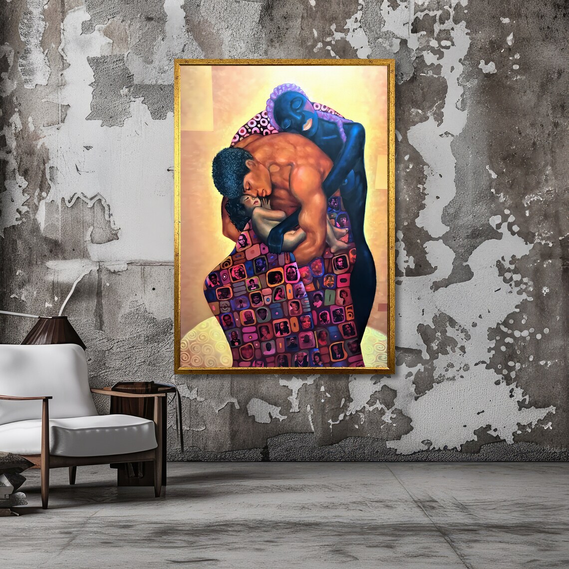 African Family Embrace Kiss Couple and Child Love Art Poster - Image 6