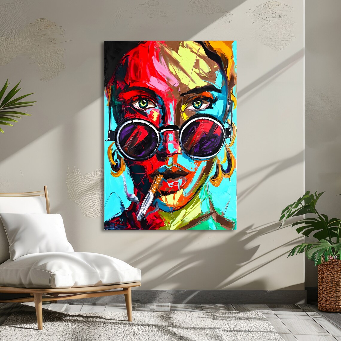 Pop Art Woman Round Sunglasses Bold Cigarette Color Portrait Poster - Image 5
