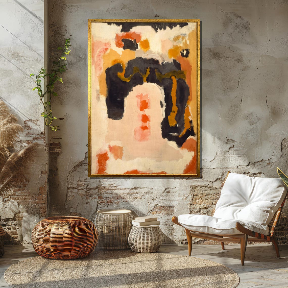 Bold Abstract Expressionist Orange Black and Mustard Art Poster - Image 2