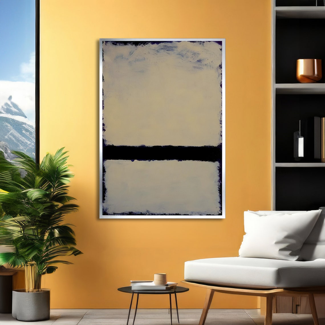 Serene Cream and Navy Horizon Abstract Poster in Rothko Style - Image 5