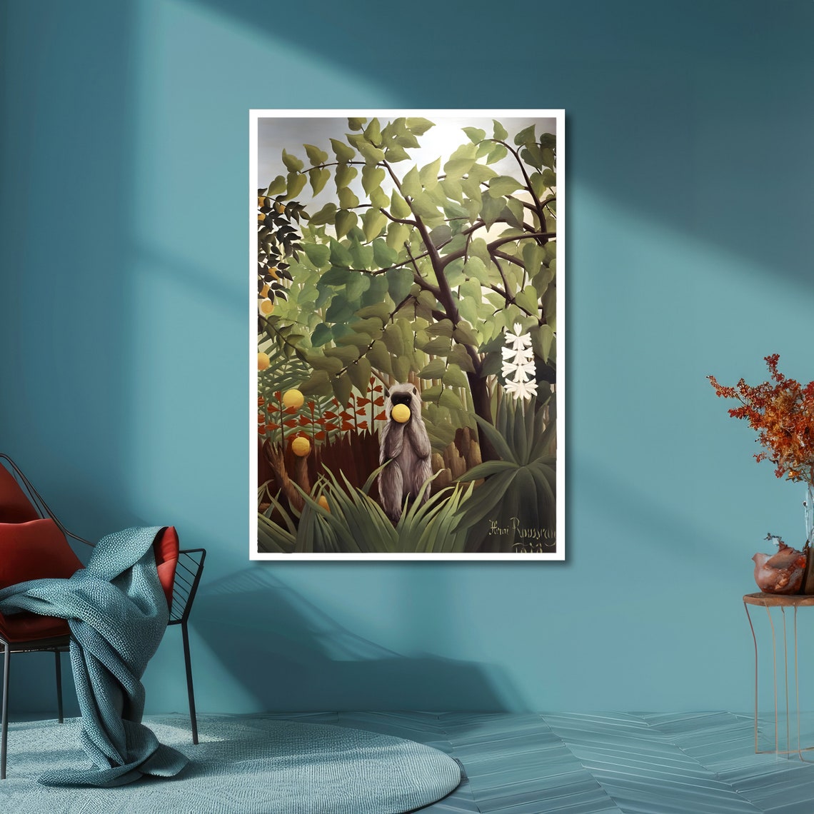 Rousseau Primate Holding Fruit in Lush Tropical Jungle Art Poster - Image 6