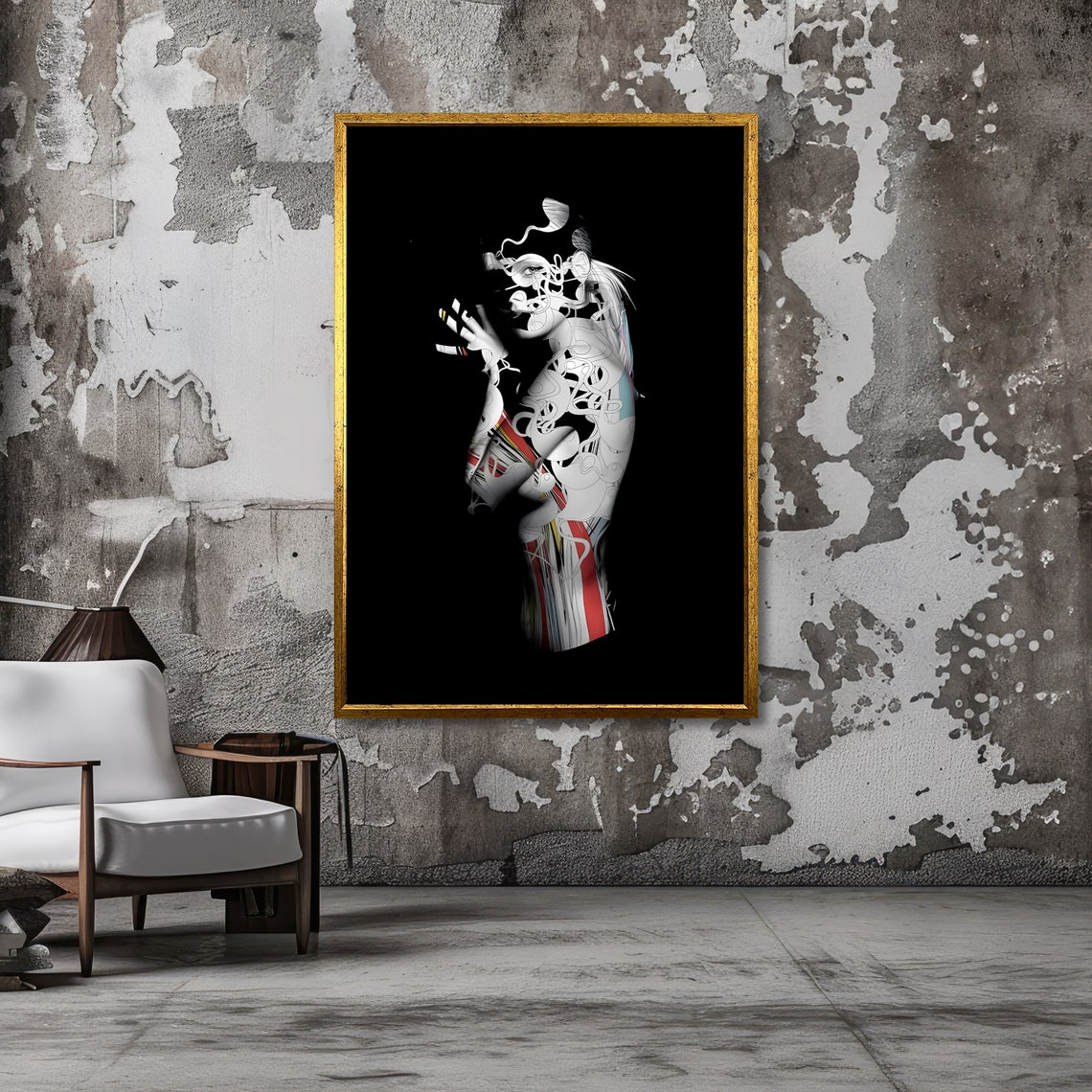 Futuristic Graffiti Line Figure On Black Modern Minimal Poster - Image 2