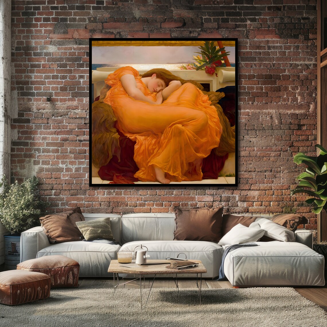Leighton Flaming June Sleeping Woman in Orange Drapery Poster - Image 4