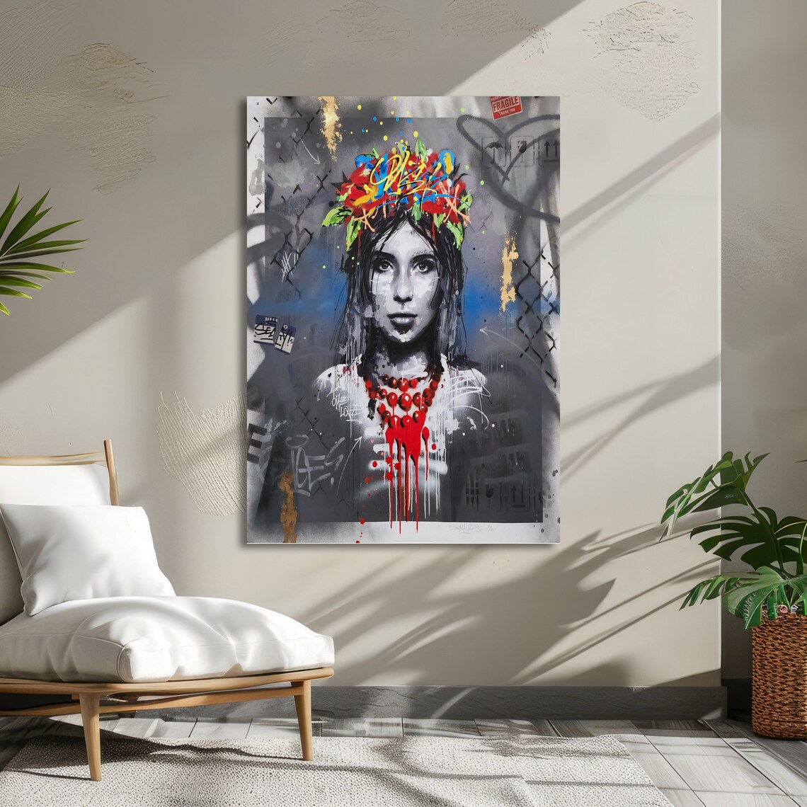 Graffiti Girl With Flower Crown Urban Street Art Portrait Poster - Image 5