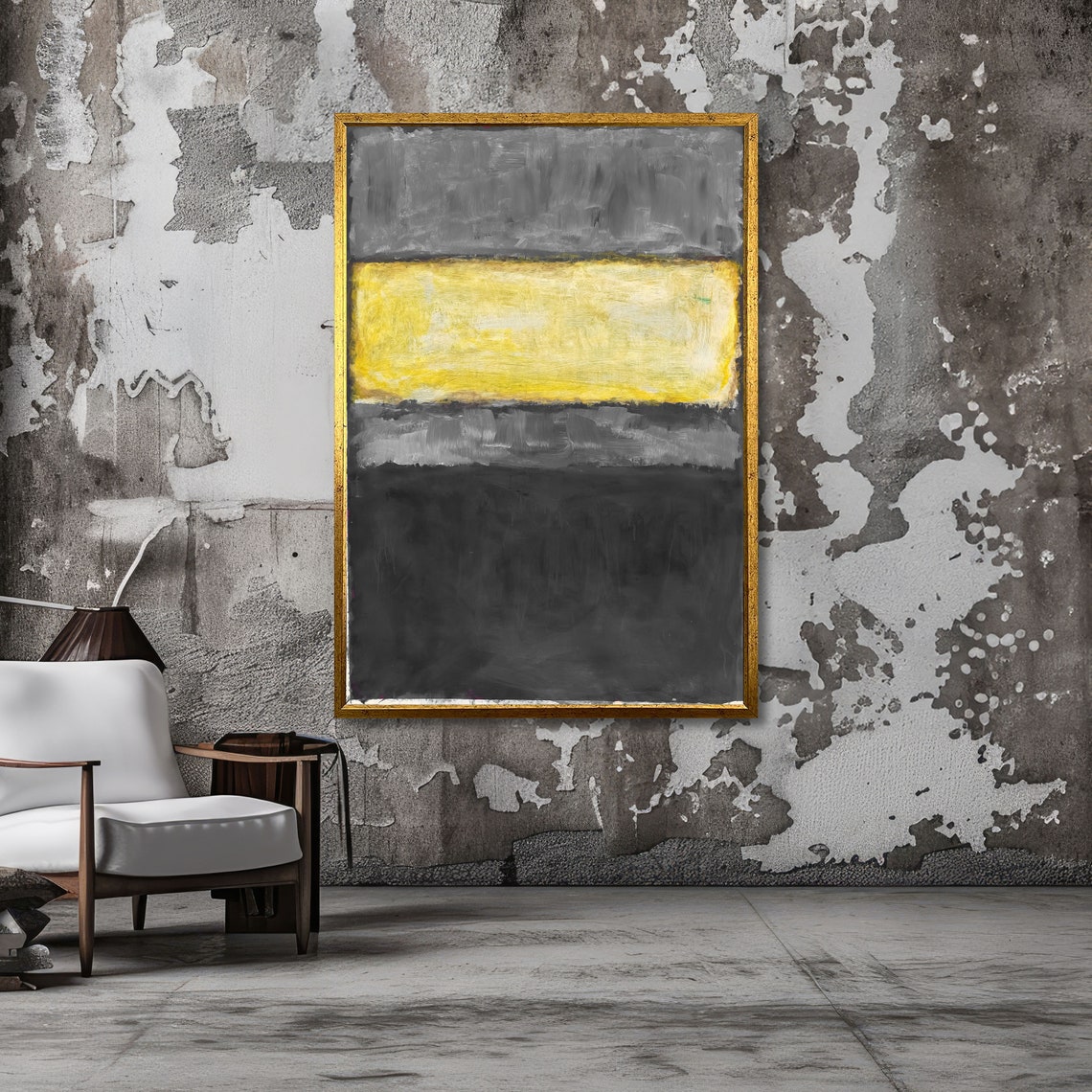 Yellow Stripe Grey and Black Rothko-Inspired Abstract Poster - Image 3