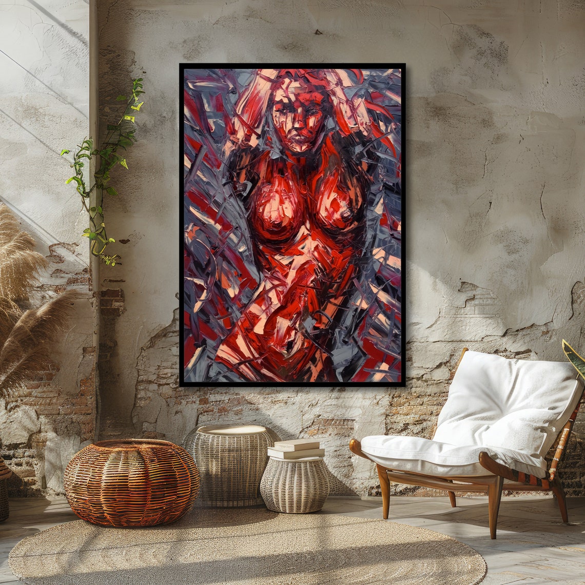 Red and Gray Abstract Woman with Red Censored Pop Art Poster - Image 4