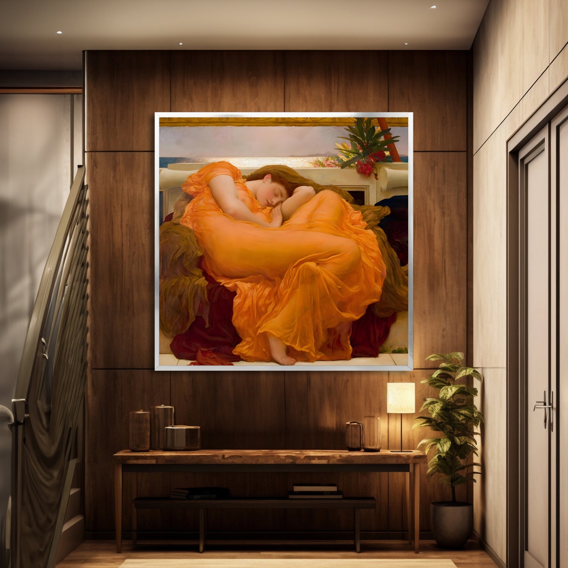 Leighton Flaming June Sleeping Woman in Orange Drapery Poster - Image 2
