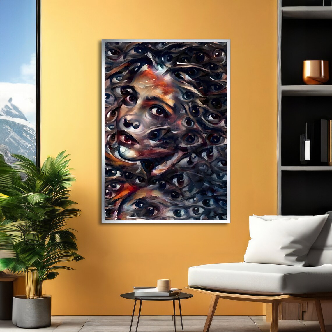 Surreal Woman Face Emerging From Swirling Dark Painted Eyes Art Poster - Image 2