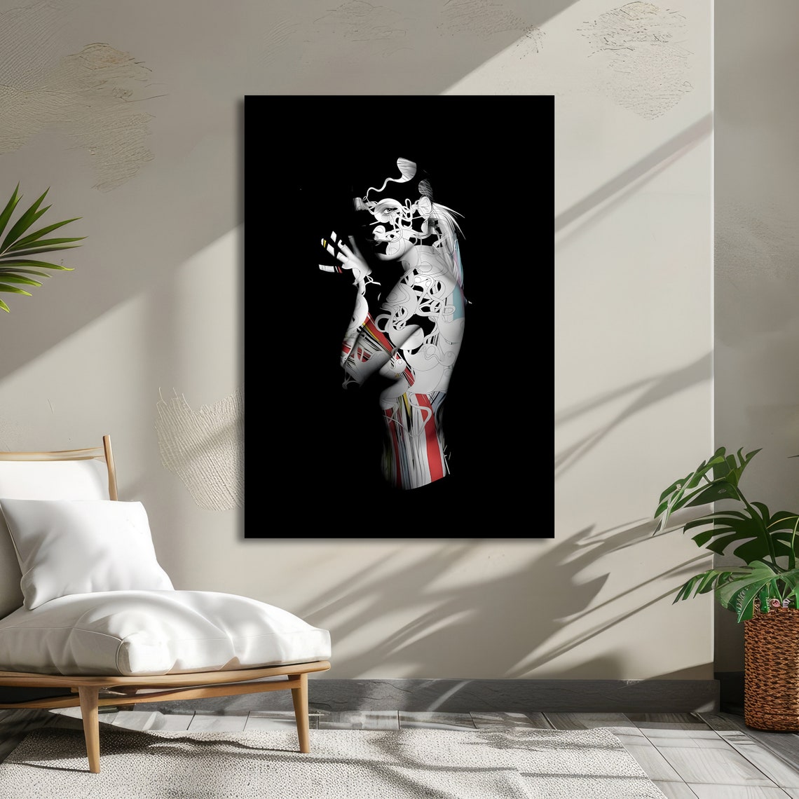 Futuristic Graffiti Line Figure On Black Modern Minimal Poster - Image 4