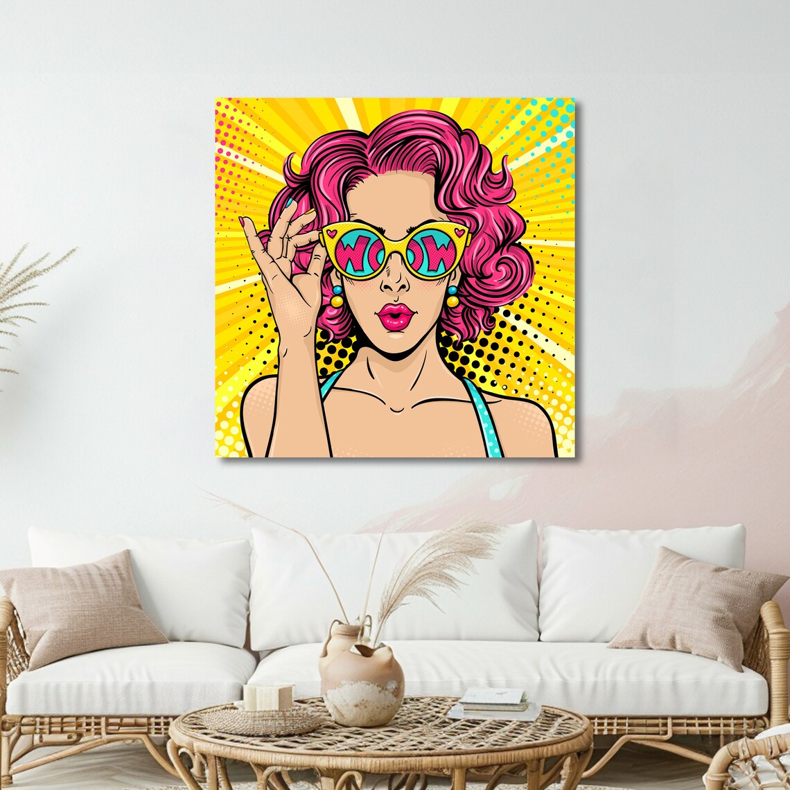 Retro Pop Art Pink Hair WOW Sunglasses Portrait Glamour Poster - Image 5