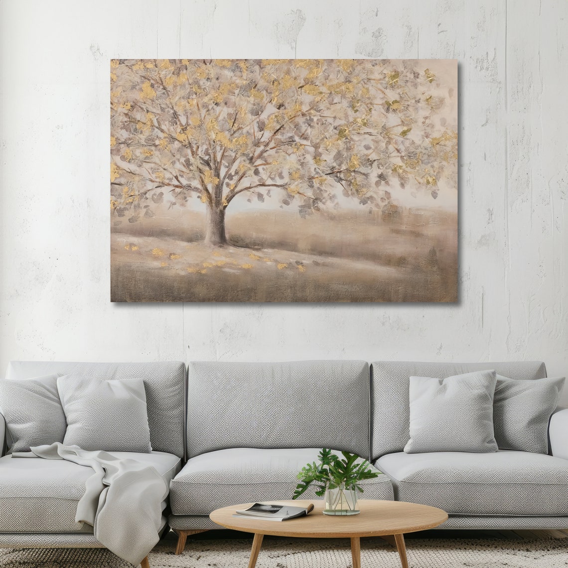 Golden Leaf Tree Serene Autumn Neutral Botanical Landscape Poster - Image 5