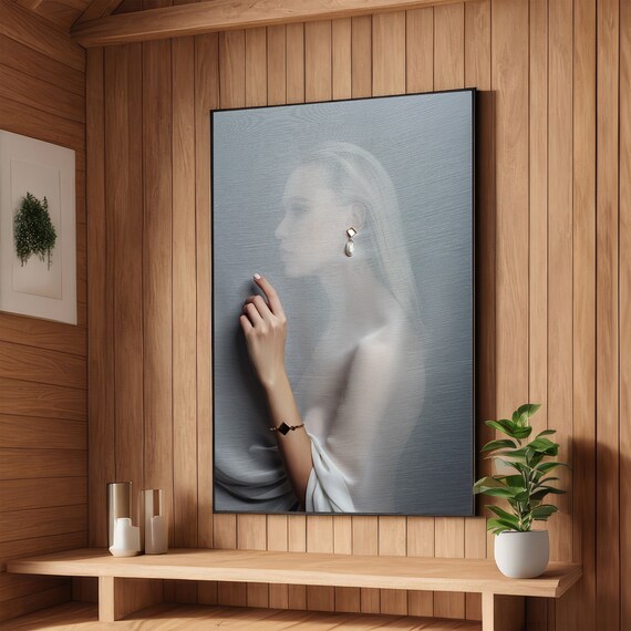 Veiled Woman Silhouette Pearl Earring Elegant Fashion Poster